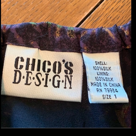 CHICO’S 100% SILK VINTAGE SKIRT WOMEN SZ 1  PINK PURPLE ABSTRACT LAYERED RUFFLES - Picture 7 of 11
